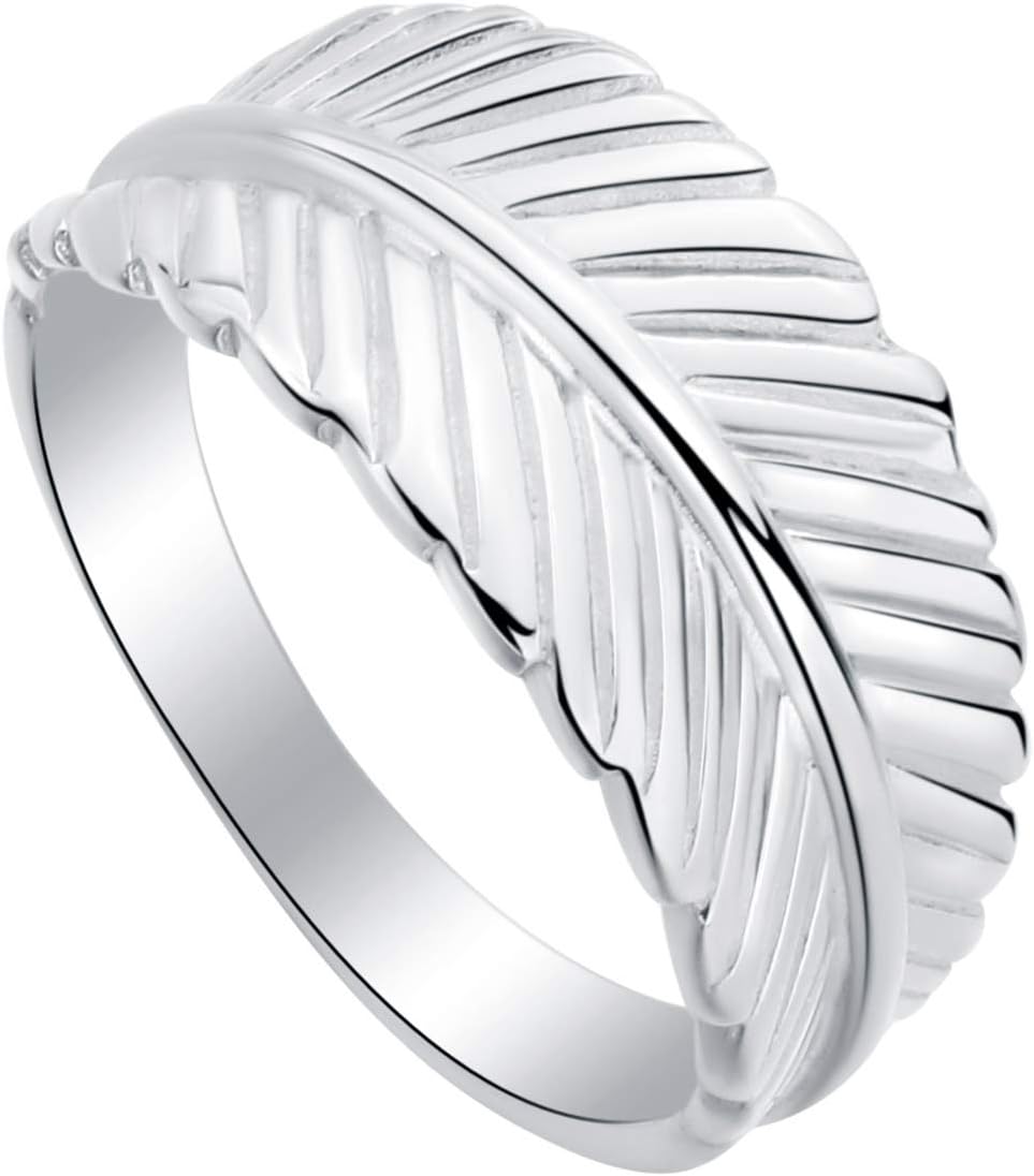 Fashion Feather Ring New 925 Sterling Silver Band Size 13-17 Engaement Rings for Women Men (13)