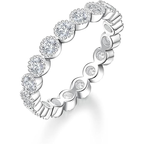 FWM Moissanite and Sapphire/Ruby/Emerald Eternity Rings for Women, Solid 925 Sterling Silver, Stackable Wedding Band, Anniversary Valentines Mother's Day Gifts, Size 4-11