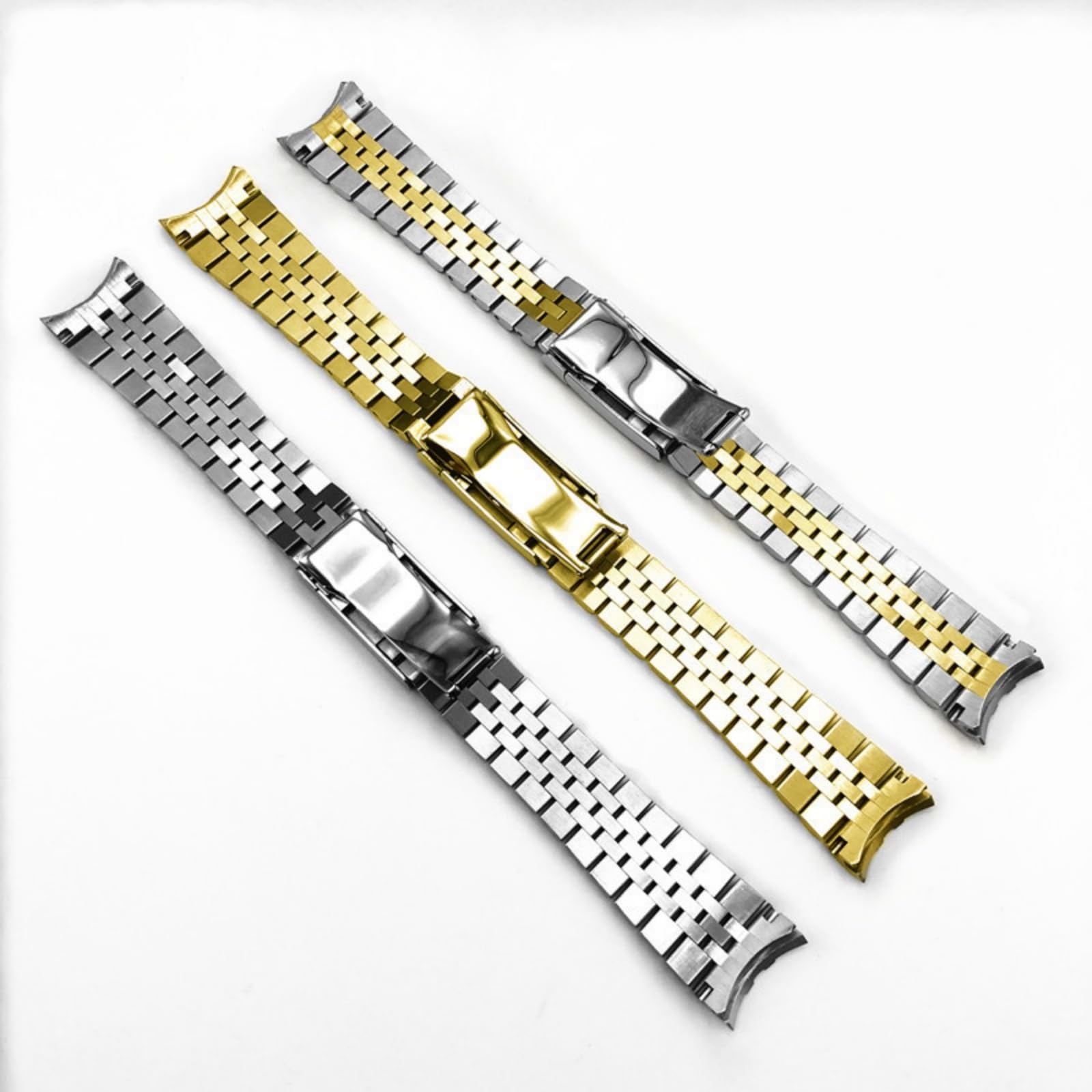Bracelet Montre 20mm 21mm Acier Inoxydable Style Jubilee Extrémité Courbe Métal Boucle Déployante Sécurité - Argent 20MM