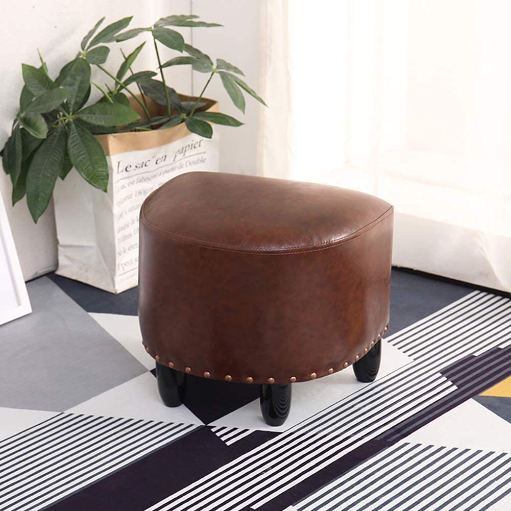 Pouf Tabouret de Pied de Luxe en Bois Massif et Finition Simili Cuir B