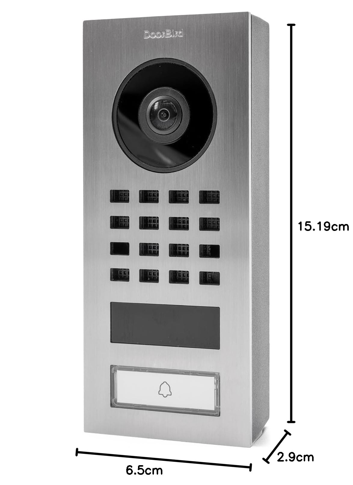 Interphone Vidéo IP Wifi D1101V - Portier Vidéo Édition Compacte 1 Bouton d'Appel et Vision Nocturne - Contrôle l'Accès à votre Domicile - Détecteur de Mouvement - Accessoires Inclus - Inox - Doorbird