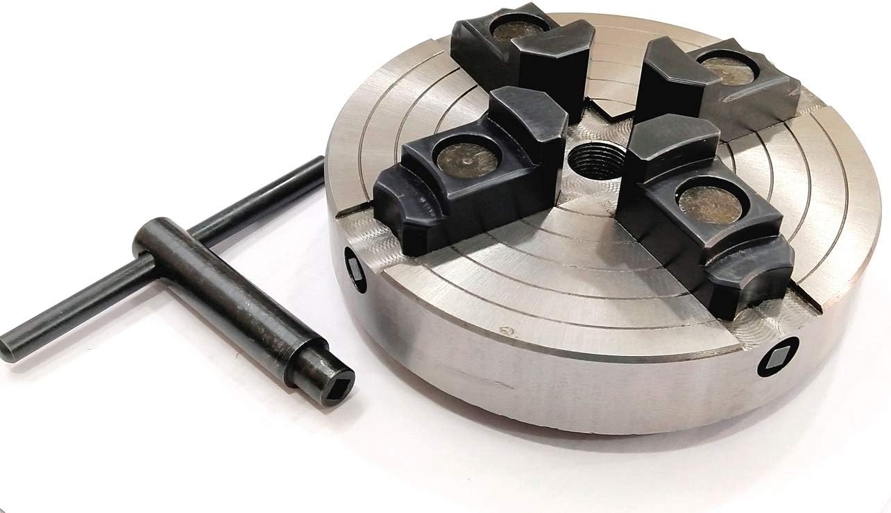 4-Jaws x 6" Inches Wood Lathe Chuck Threaded 3/4-16 with Independently Adjustable/Reversible Jaws (Includes Chuck Key, Compatible with Lathe)