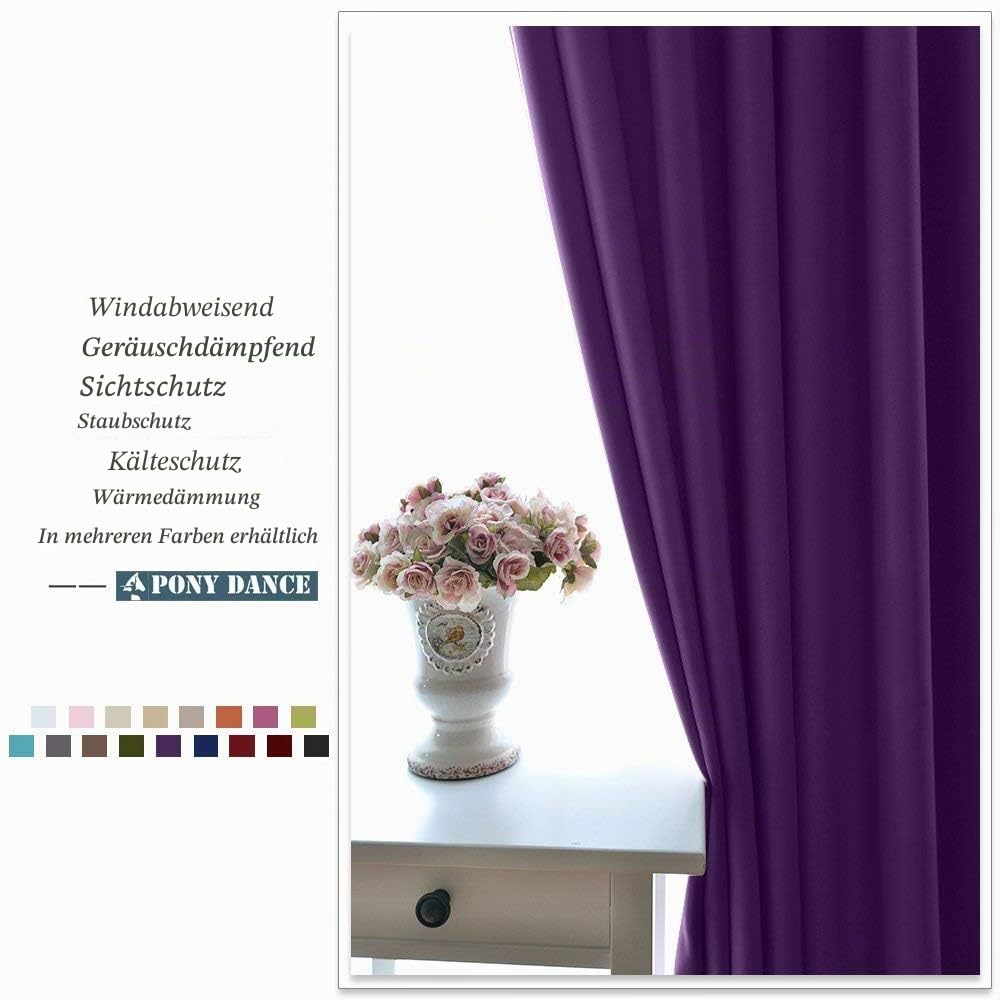 PONY DANCE Schlafzimmer Gardinen und Vorhänge Verdunkelung Thermovorhang | 2er Set, H240 x B140 cm, Thermal Curtains Blackout, Hitzeschutz, Sichtschutz, UV-Schutz, mit Ösen, für Wohnzimmer, Violett