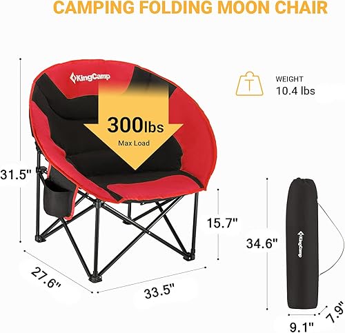 Miniatura 2 de KingCamp Paquete de 2 sillas plegables con forma de luna y platillo con bolsillo de almacenamiento para portavasos para interior o exterior,