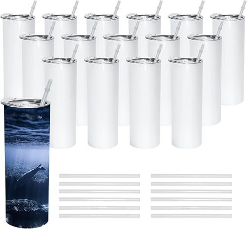 AGH Paquete de 20 vasos de sublimación delgados, vasos aislados rectos, vasos de acero inoxidable de viaje, vaso de vacío de doble pared para