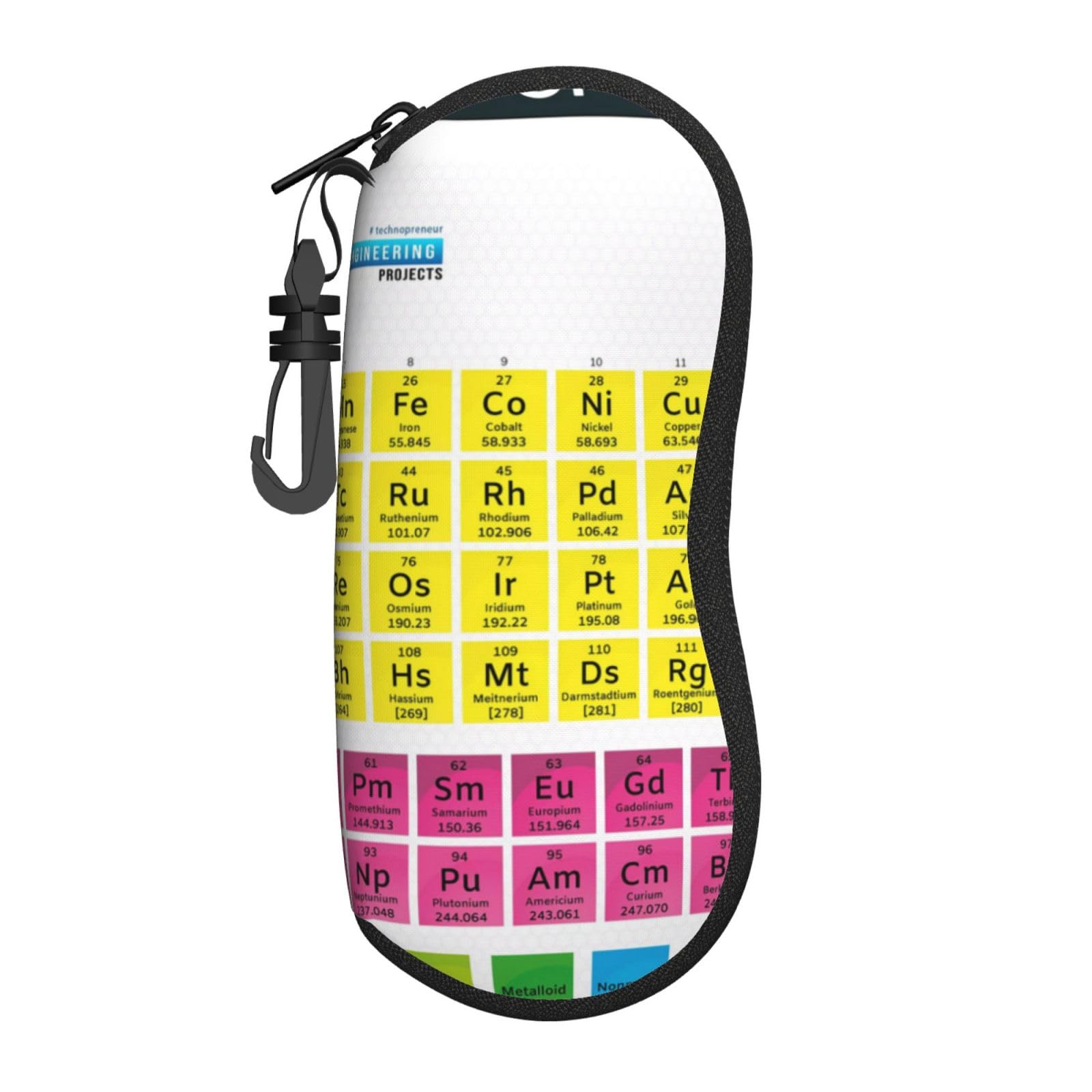 Zorin Unisex Black Glasses Case Periodic Table Sunglasses Case For Men And Women - Zipper Portable Spectacle Cases With Clip