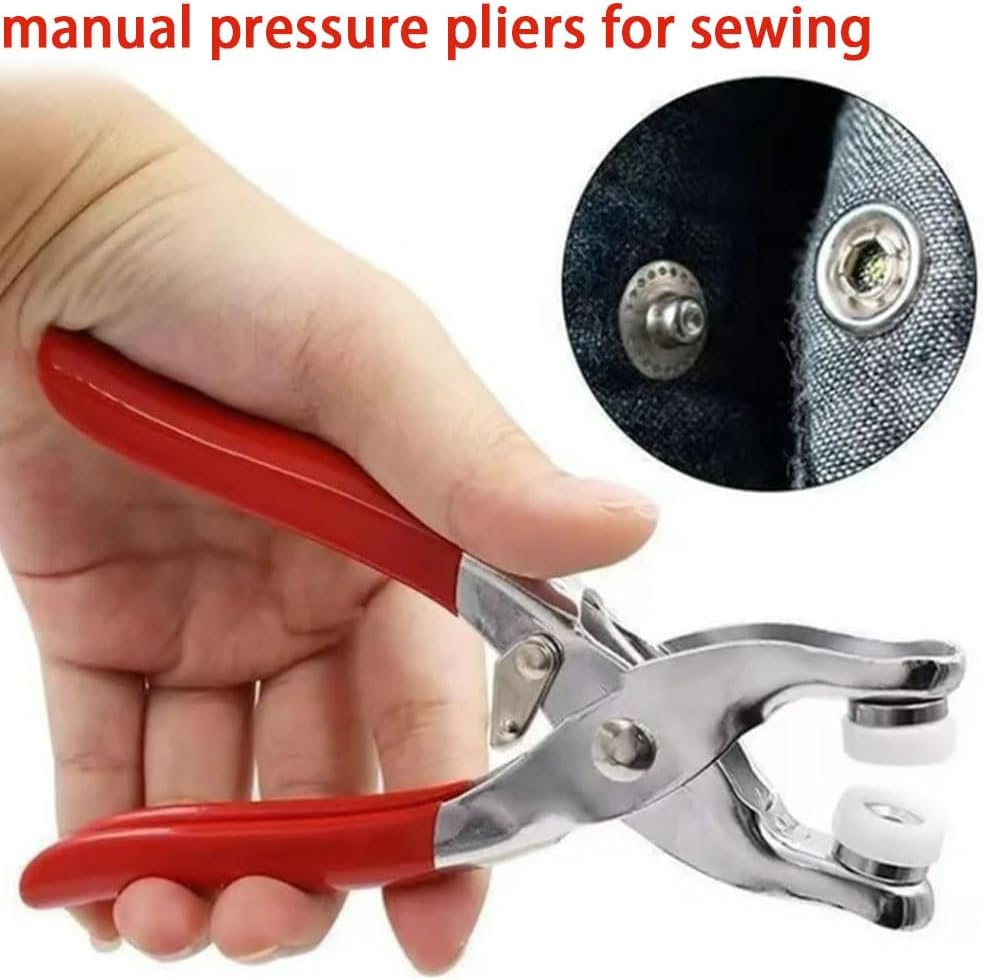 Sewing Kit with 100pcs Metal Buttons – Manual Pliers Tool Included Metal Buckle Manual Pressure Pliers,Invisible Colored Buttons and Pliers Tool Kit for Clothing Fabric (Set B)