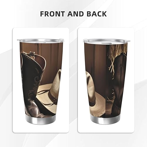 Miniatura 2 de Vaso de 20 onzas con tapa con aislamiento al vacío, sombrero negro vaquero, botas occidentales, taza de café aislada de acero inoxidable para