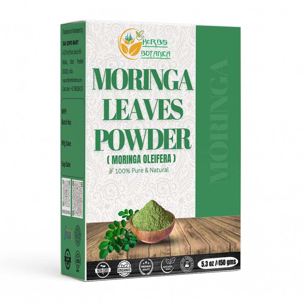 Herbs Botanica Moringa Leaf Powder Leaves oleifera Pure Premium Indian Powder Natural Fresh Morning Drink Vitamins and Immune Vitamin Superfoods 5.3oz Pack