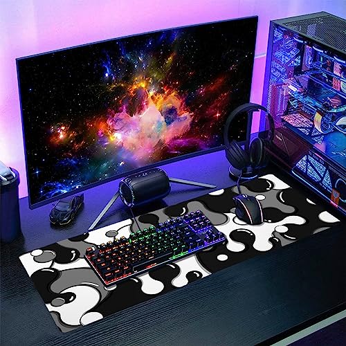Image of Black White Grey Mouse Pad XL Anime Cool Geometric Japanese Extended Desk Mat 80X30cm Non-Slip Rubber Base Stitched Edge Large Mousepad for Desk Gaming Laptop Desktop,31.5x11.8 Inch