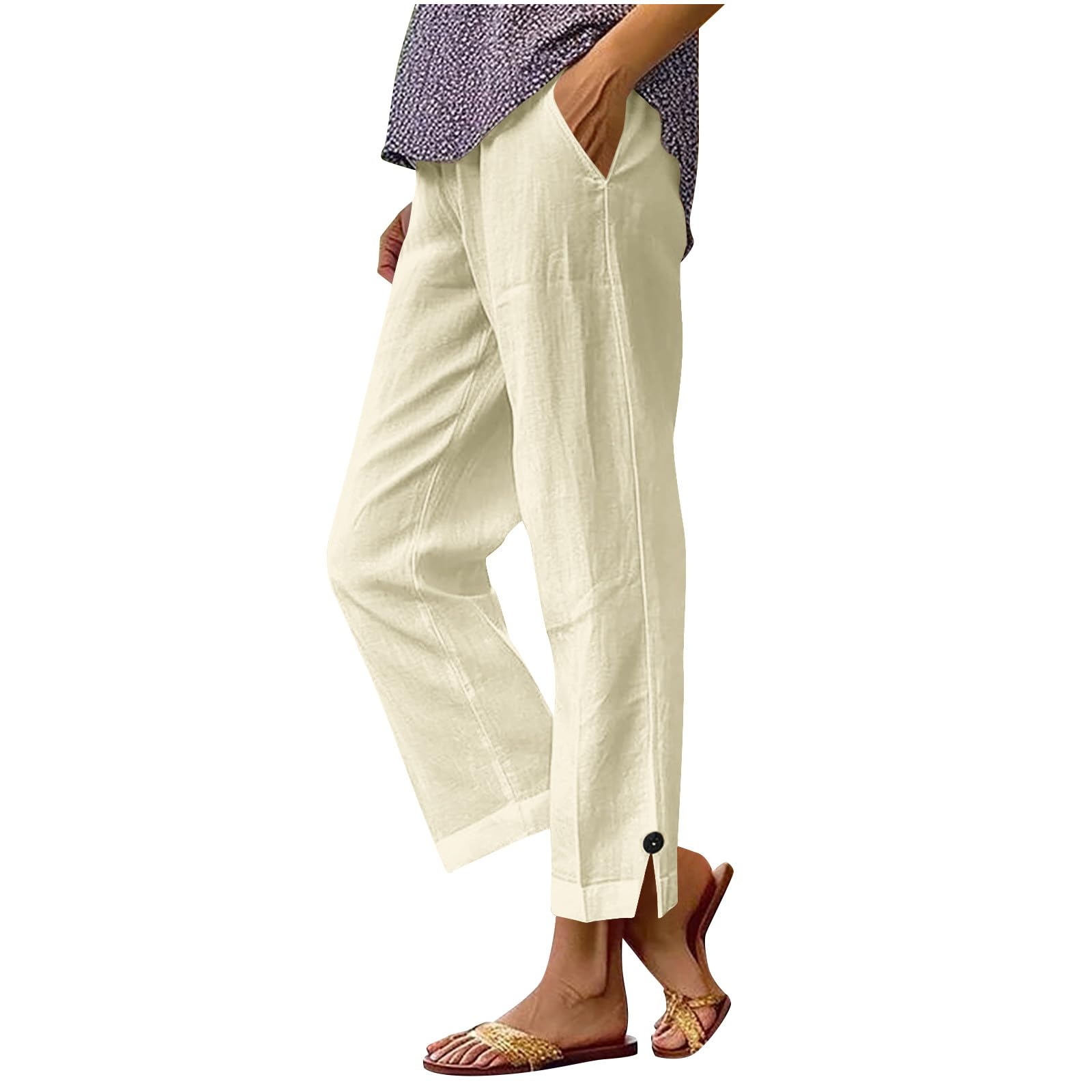 bmkBWO Linen Pants Women Petite Straight Leg Summer Cotton Linen Wide Leg Lounge Pants High Waisted Casual Plus