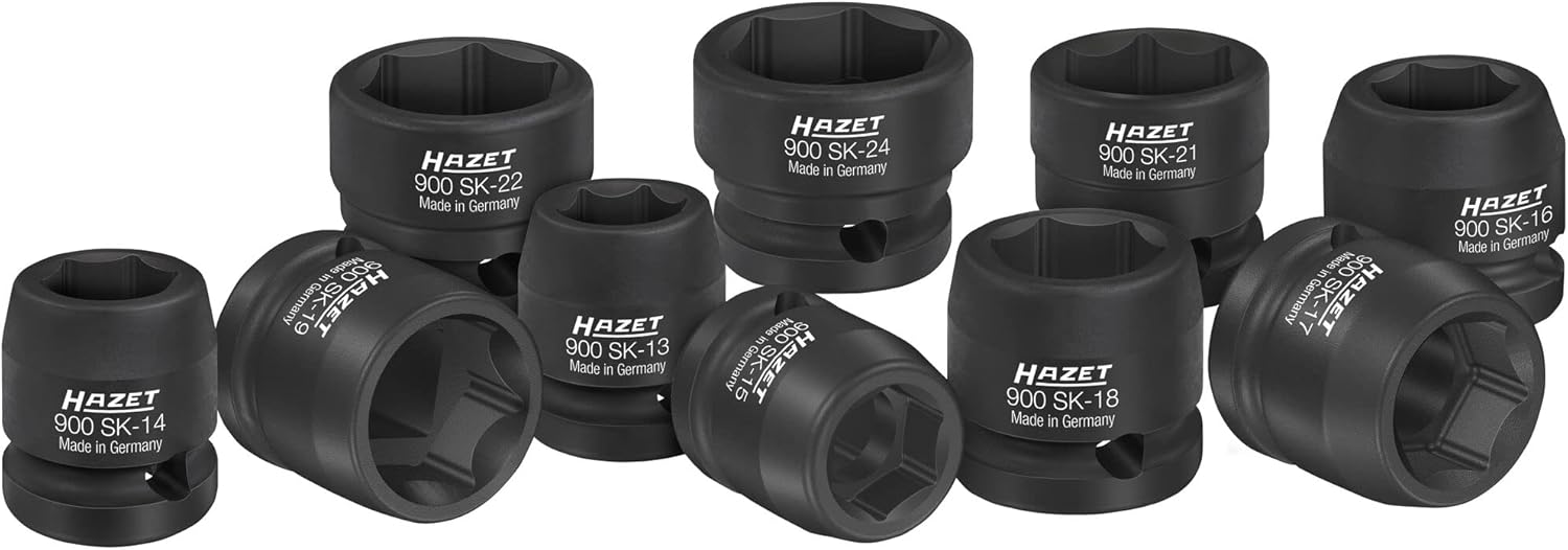 Hazet Impact, Machine Screwdriver Socket Set 900SK/10, Square 12.5 mm (1/2 inch), Outer Hexagonal Traction Profile