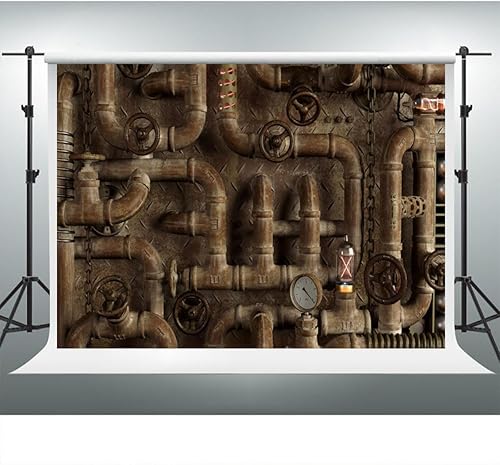 Miniatura 3 de YongFoto Telón de fondo vintage oxidado, estilo punk de vapor de 7 x 5 pies, tuberías de vapor de metal antiguo industrial, fondo de fotografía,