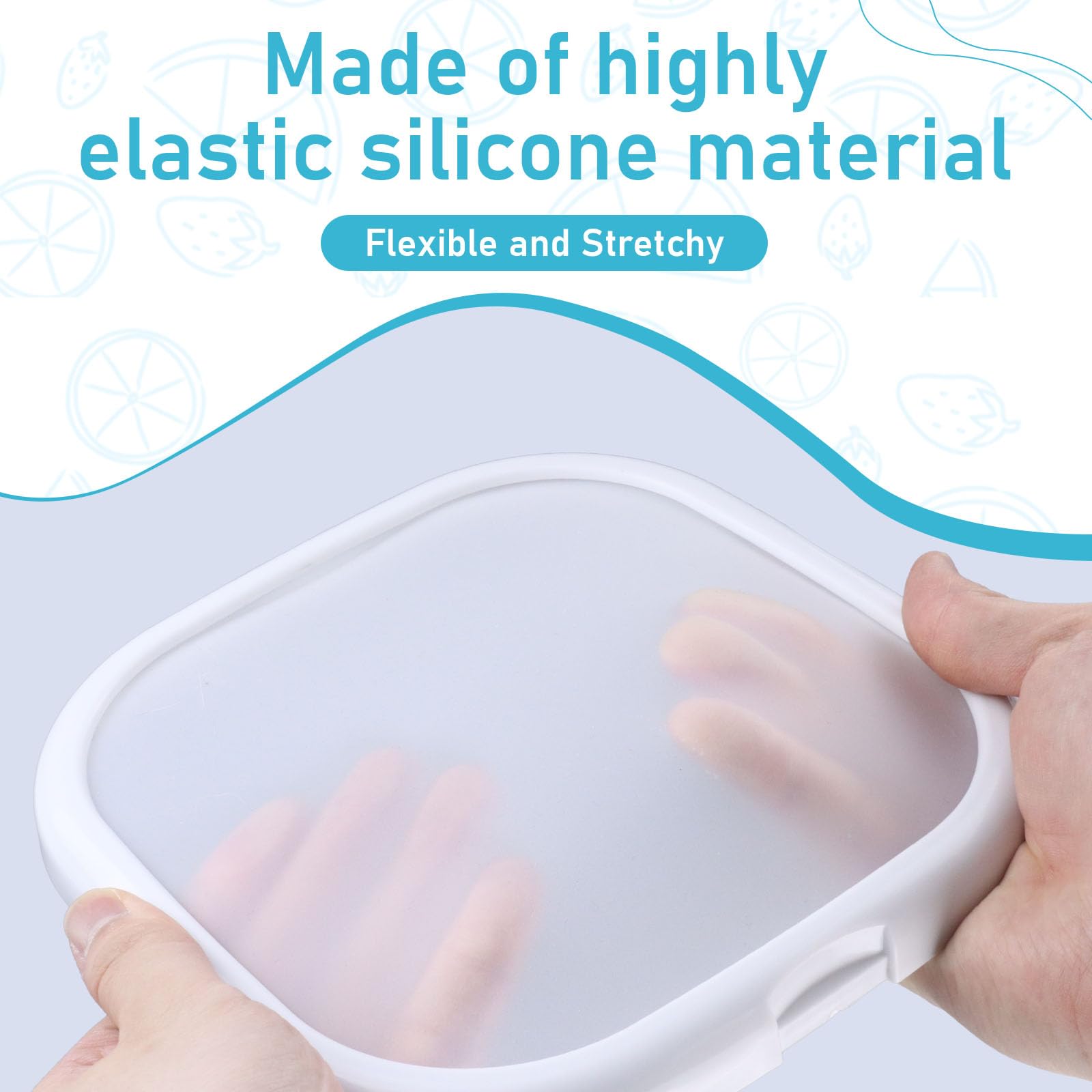 Set di 4 contenitori in silicone bianco, 20 x 20 x 3,5 cm, quadrati, impilabili, riutilizzabili, organizer per frigorifero, per sandwich, aglio, limoni, patate, frutta e verdura