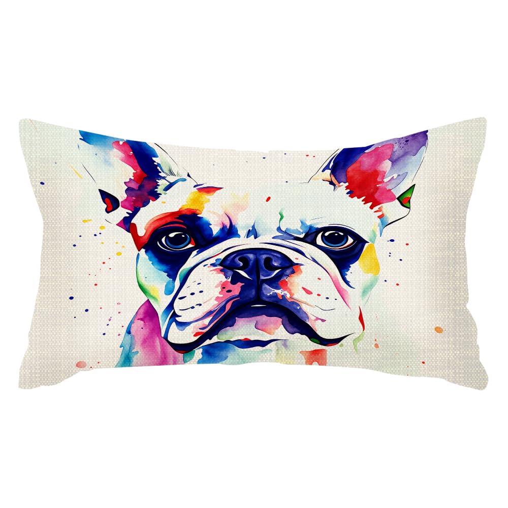 SSOIU Throw Pillow Covers Watercolor Bulldog Dog Cushion Pillow Case Home Decor Pillowcase 12x20 Inches