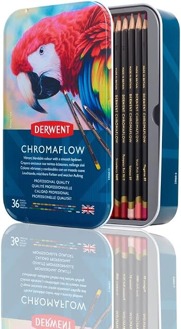 Derwent, Lápis de cor Permanente Chromaflow 36 Cores Estojo Lata, (2306012)