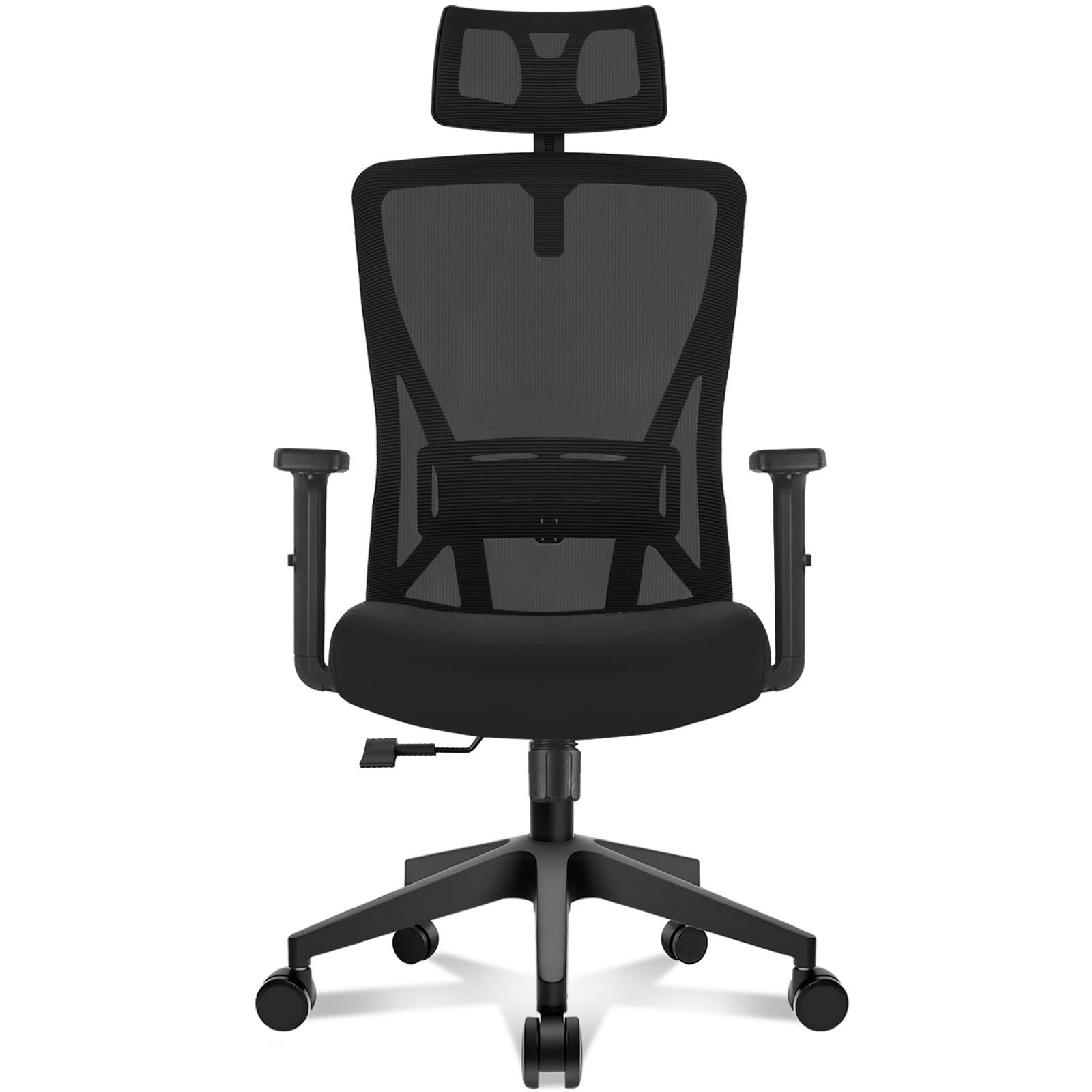 Sedia Ufficio Ergonomica con Poggiatesta 2D, Sedia da Scrivania Supporto Lombare Regolabile, Schienale in Rete Traspirante, Seduta Imbottita, Funzione Basculante 90°-130°, Nera