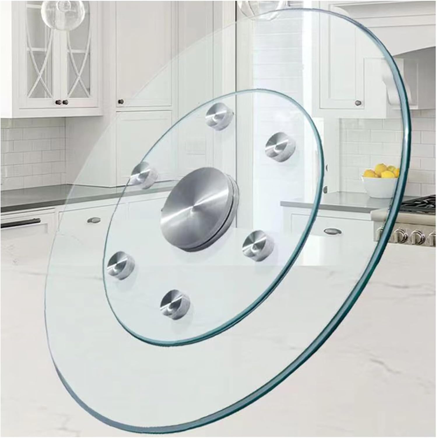 Plateau tournant Lazy Susan en verre trempé, plateau de service rotatif à 360°, plateau de service rond pour table à manger ou comptoir, 80 cm