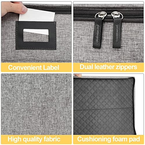 Homyfort Platter Storage Case Stackable-China Storage Containers,With Hard Lid Height Of 5.3'' And Quilted And Padded Surfaces - Structured Top, Bottom And Sides,4 Felt Dividers Included(Light Grey) #TOP3