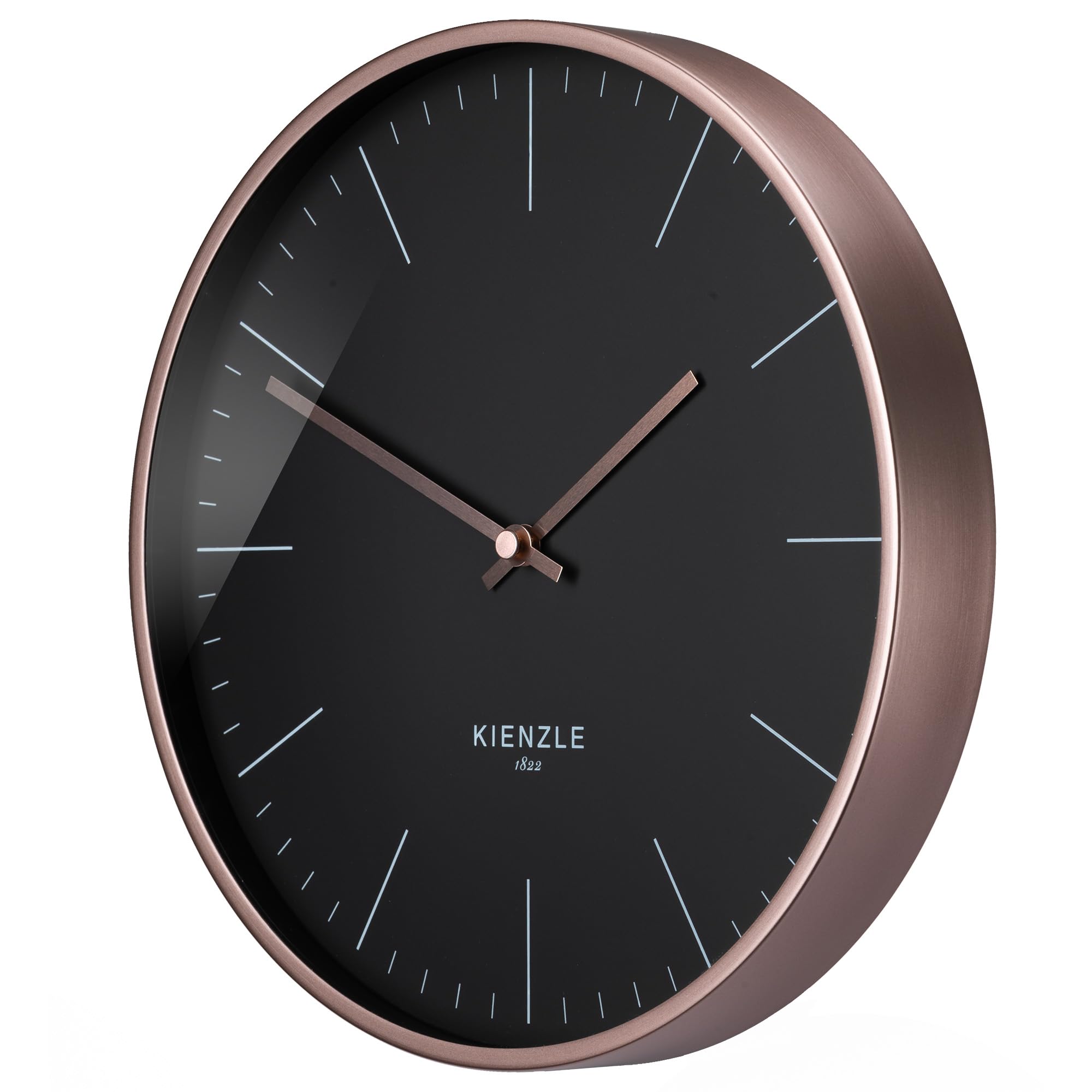 Kienzle Modern Funkwanduhr DCF leise Aluminium 25 cm Roségold Schwarz | Automatische Zeiteinstellung, geräuschloses Uhrwerk, Aluminiumrahmen, Ziffernblatt schwarz, 1 AA Batterie erforderlich