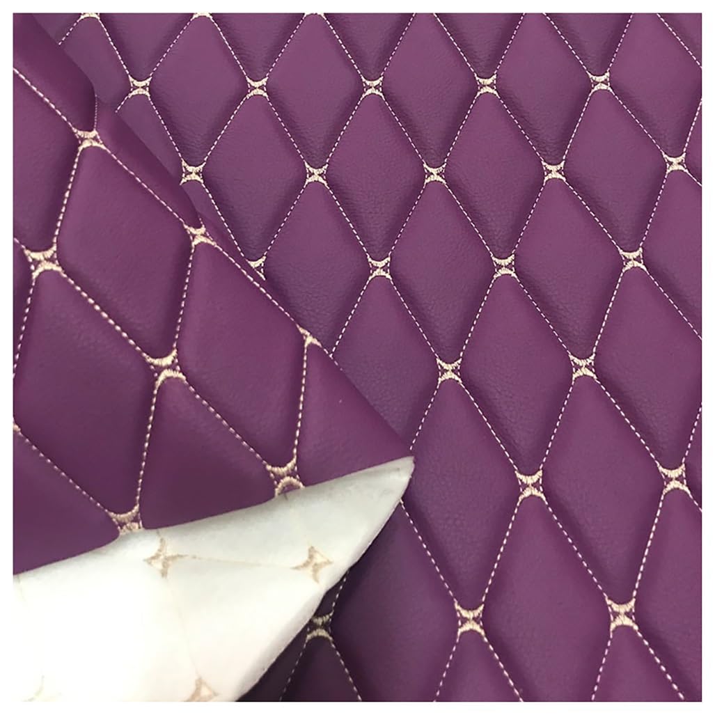 JNTFNE Quilted Faux Leather Vinyl PVC Fabric Waterproof Diamond Stitch Padded Cushion Linen Wadding Backing Upholstery 1.6x1m(Purple,1.6X5m)