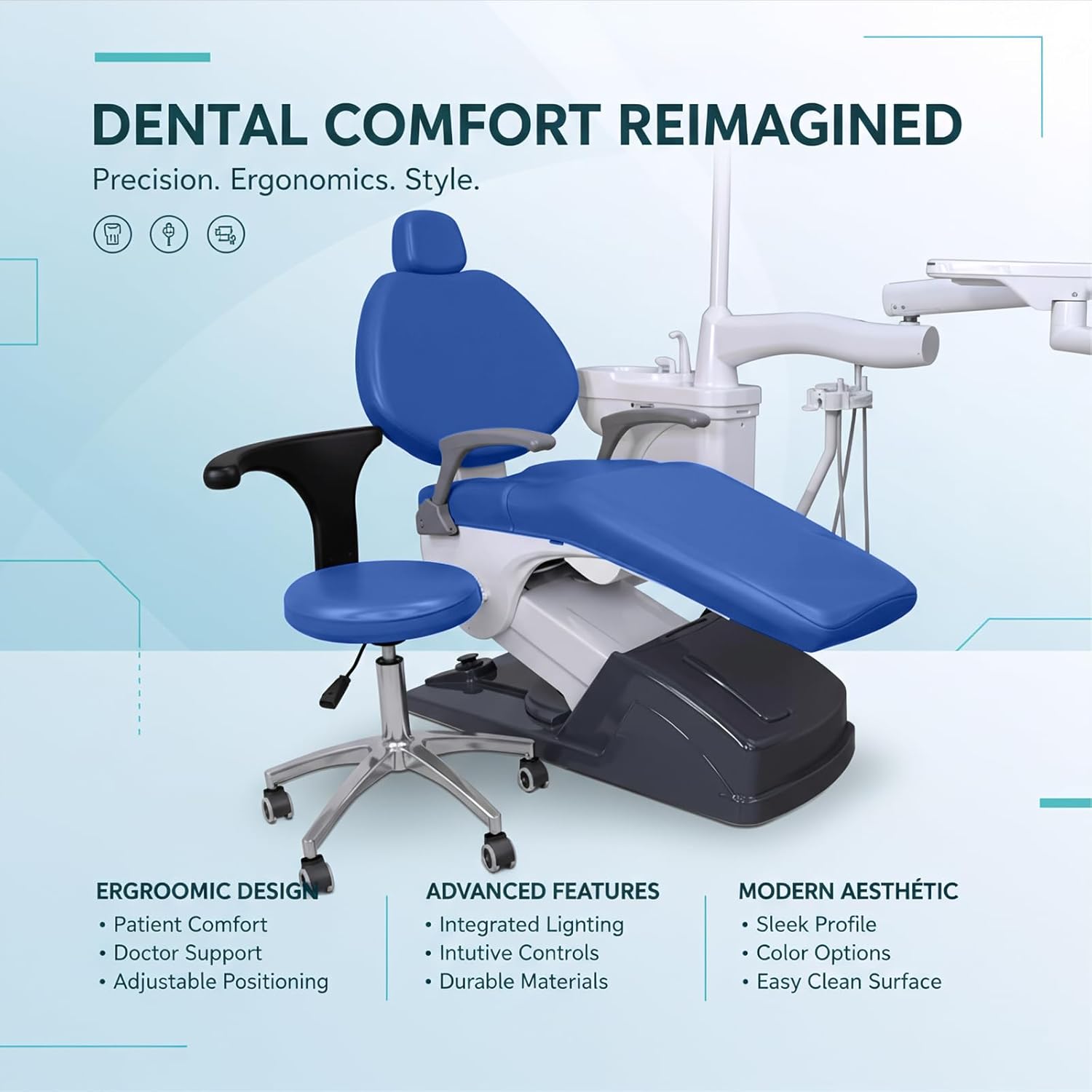 4-Piece Dental Chair Covers Set - Full PU Leather, Waterproof & Elastic Protective Case for Dentist Equipment (Average Size, Darkblue)