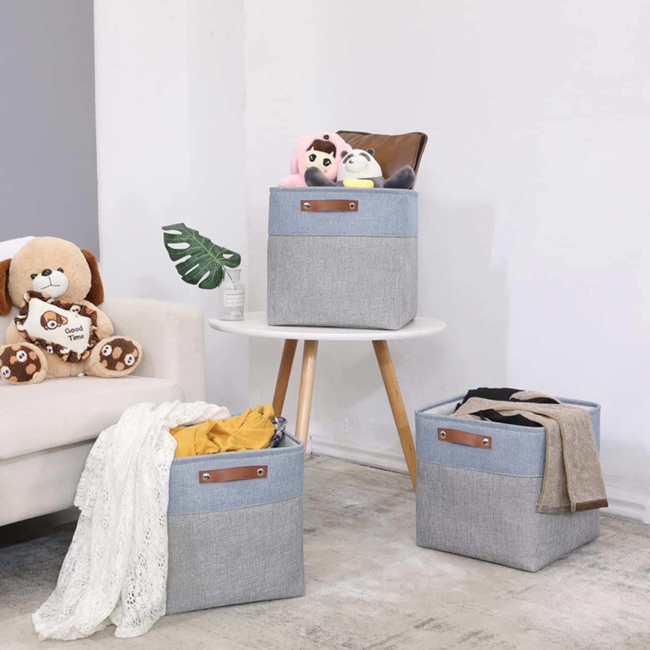 Mangata 25|28|30|33 cm Stoffen Opbergdoos, Opbergmand voor Planken, Opslagmand, 4-delige set (Grijs/Wit, 25x25x25 cm