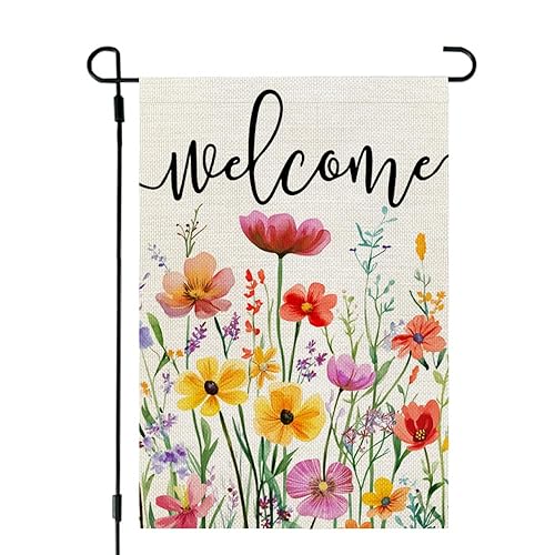 CROWNED BEAUTY Spring Garden Flag Wildflowers Floral Double Sided 12x18