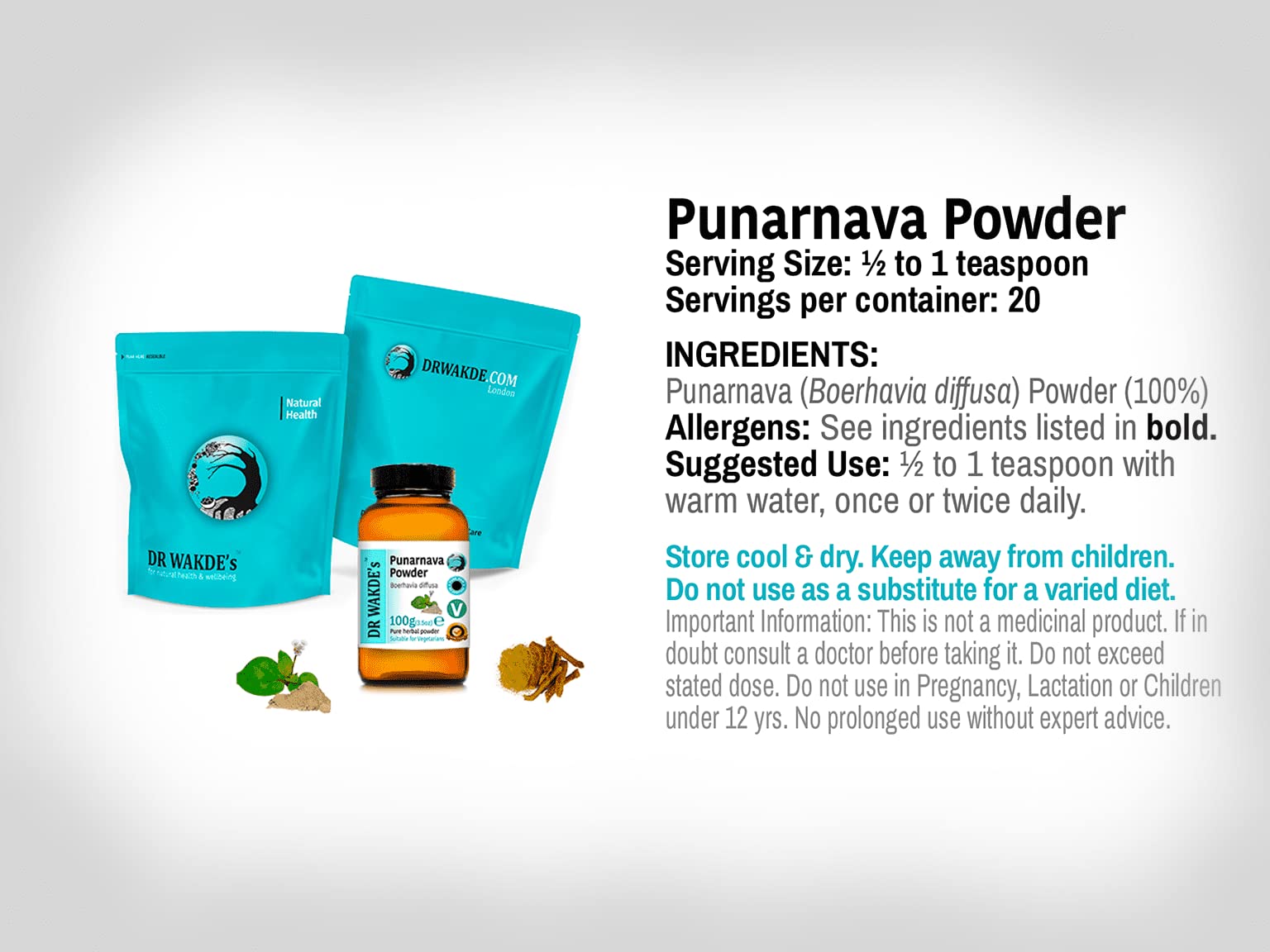 DR WAKDE'S® Punarnava Polvo (Boerhavia diffusa/Spreading Hogwood) - 500g (1.1lb) I Pura, molida y secadaI polvo I Producto ayurvédicos I Sin aditivos I Entrega en el mismo día