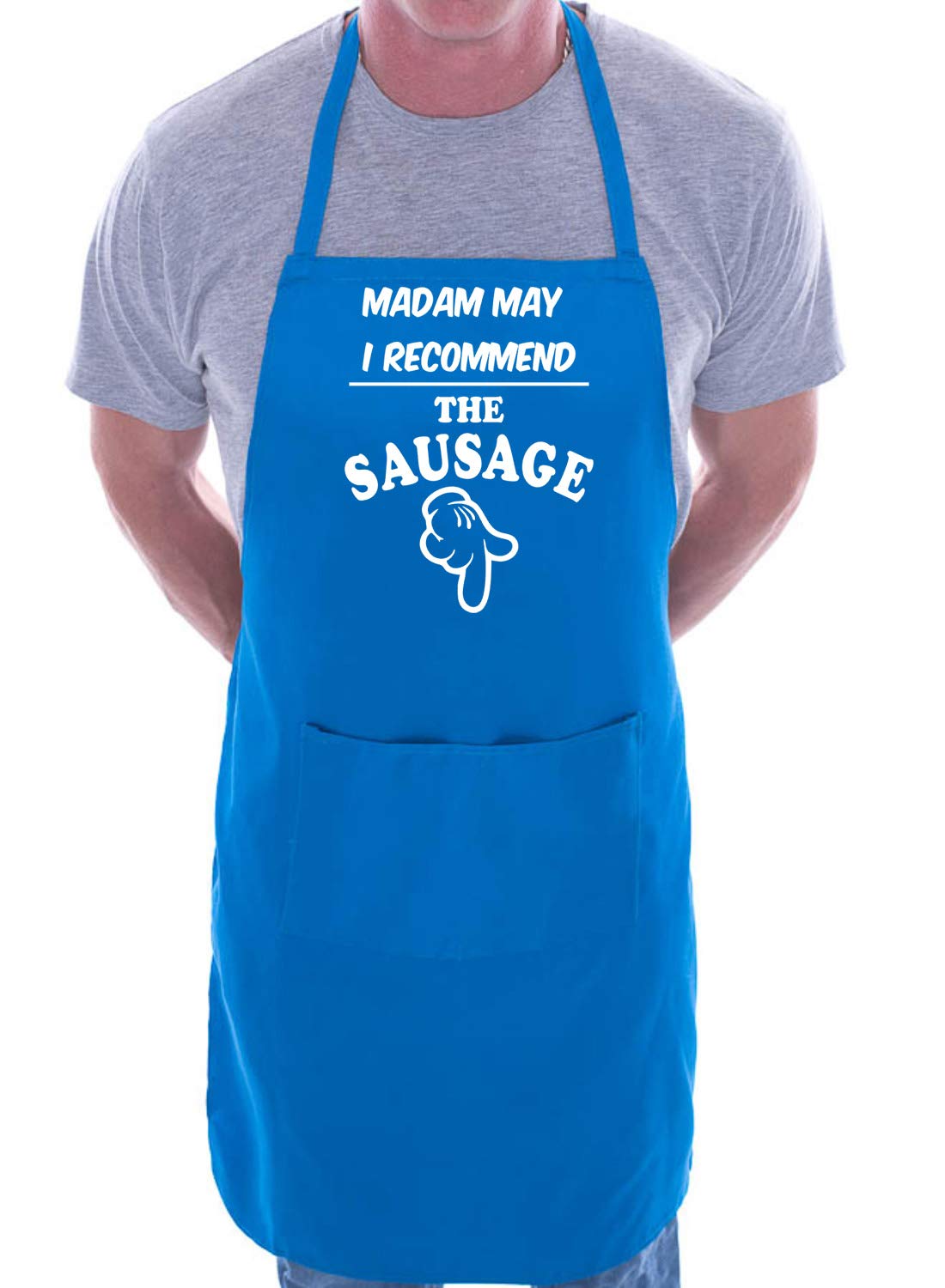 Print4u Men's Blue Slogan Novelty Cooking Apron Recomd The Sausage
