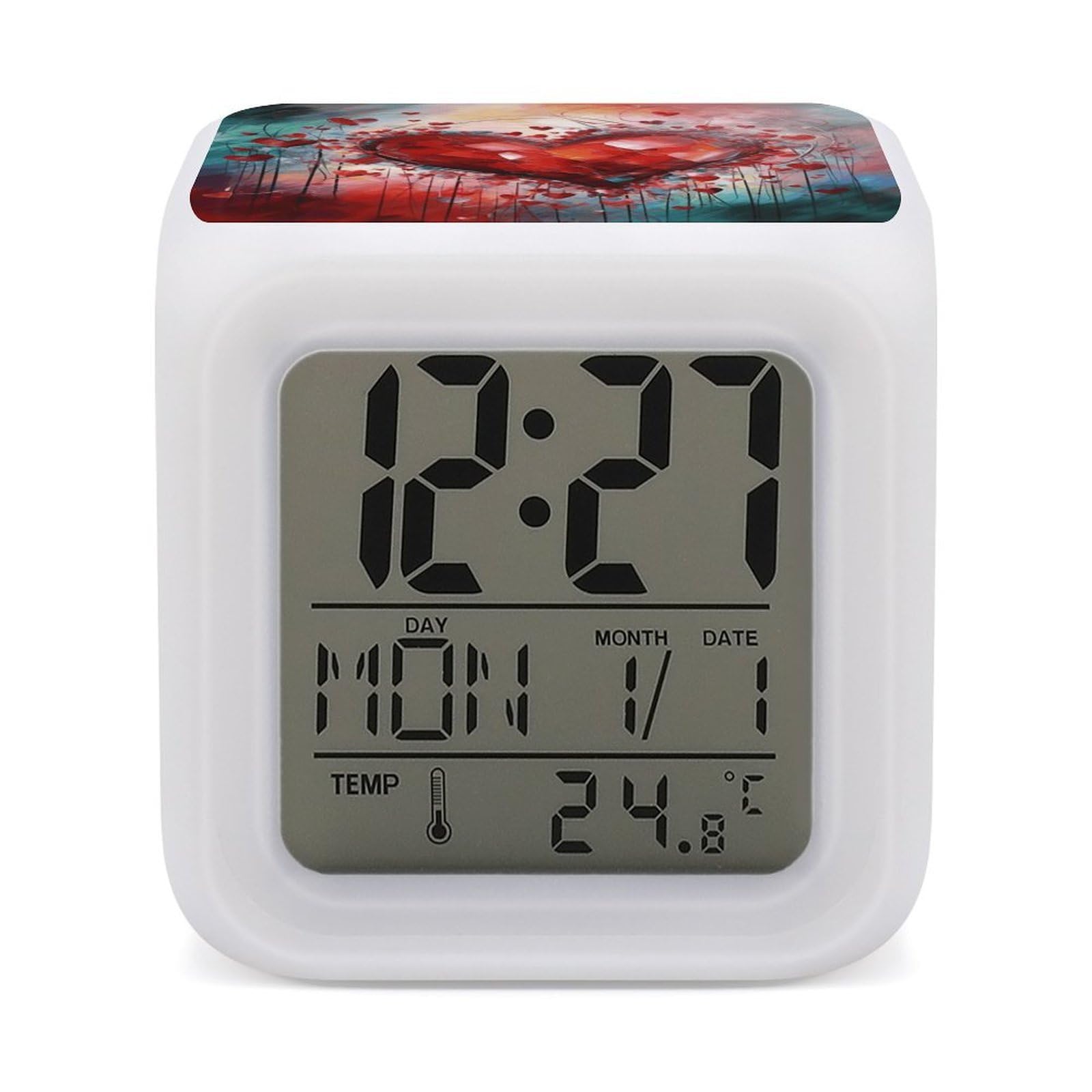 Reloj digital de escritorio eléctrico con alarma LED de corazón y termómetro