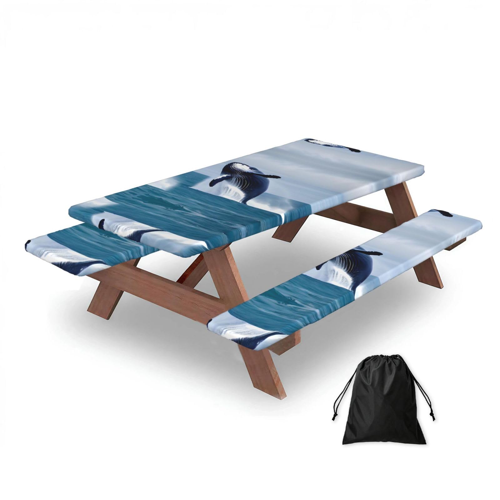 Whales at sea Rectangular water-repellent picnic tablecloths, outdoor camping, picnic, BBQ