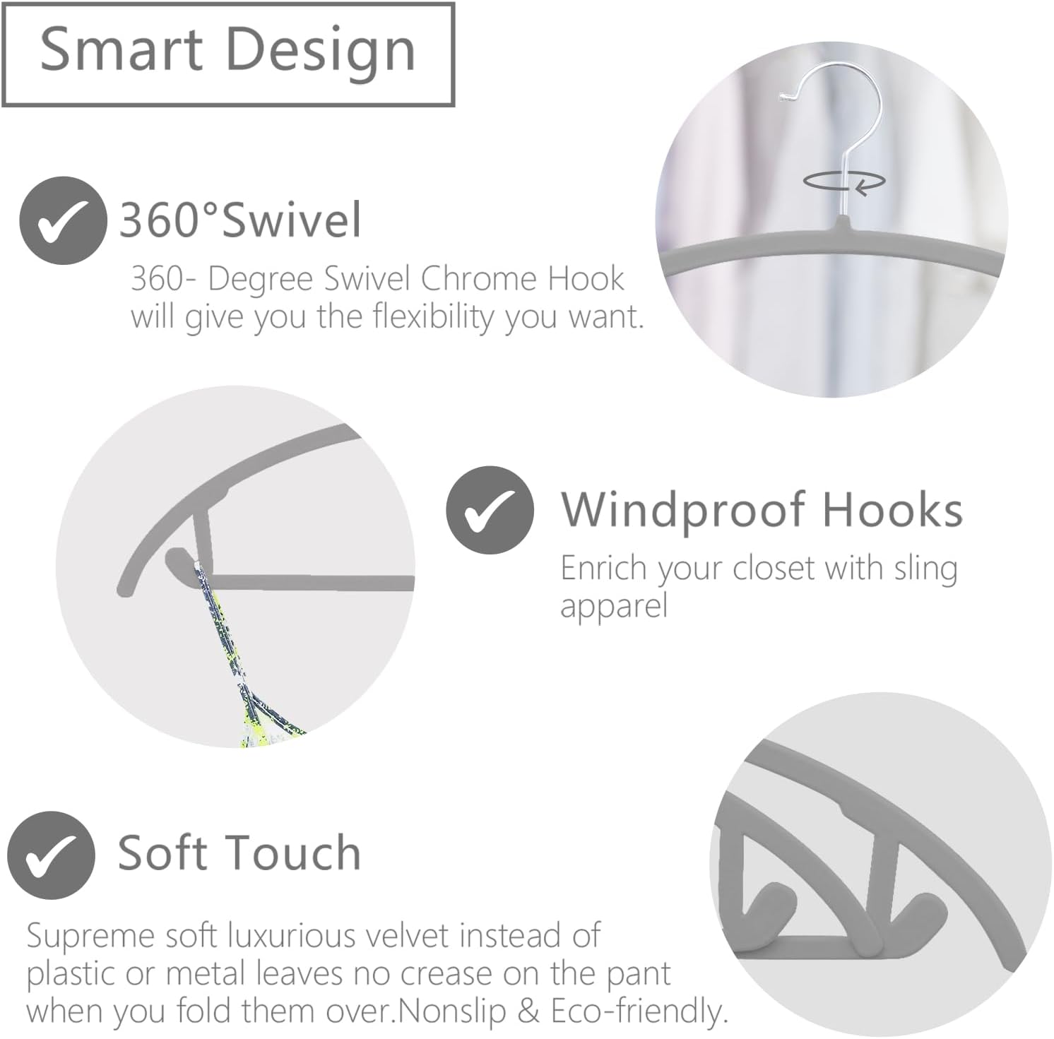 MIZGI Premium Velvet Hangers 60 Pack Heavyduty- Non Slip No Shoulder Bump Suit Hanger- Chrome Hooks,Space Saving Clothes Rounded Shape for Coat,Sweater,Jackets,Pants - Image 3