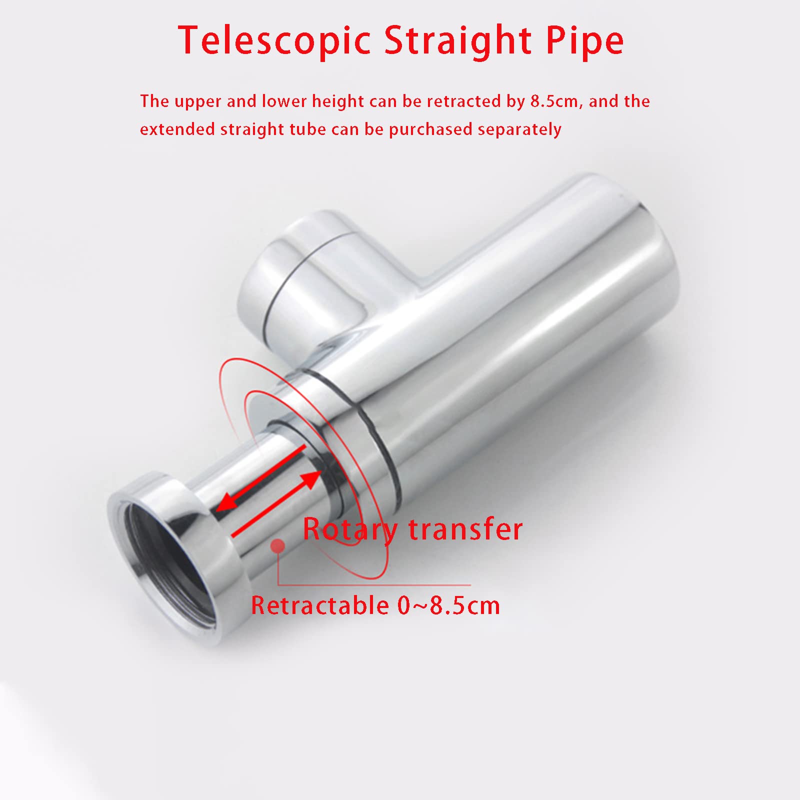 Trampa En P para Botella Redonda De Aleación De Zinc, Kit De Tubo De Drenaje De Entrada Deslizante De 1-1/4 Pulgadas, Trampa En P para Fregadero De Lavabo, Altura Ajustable,60cm