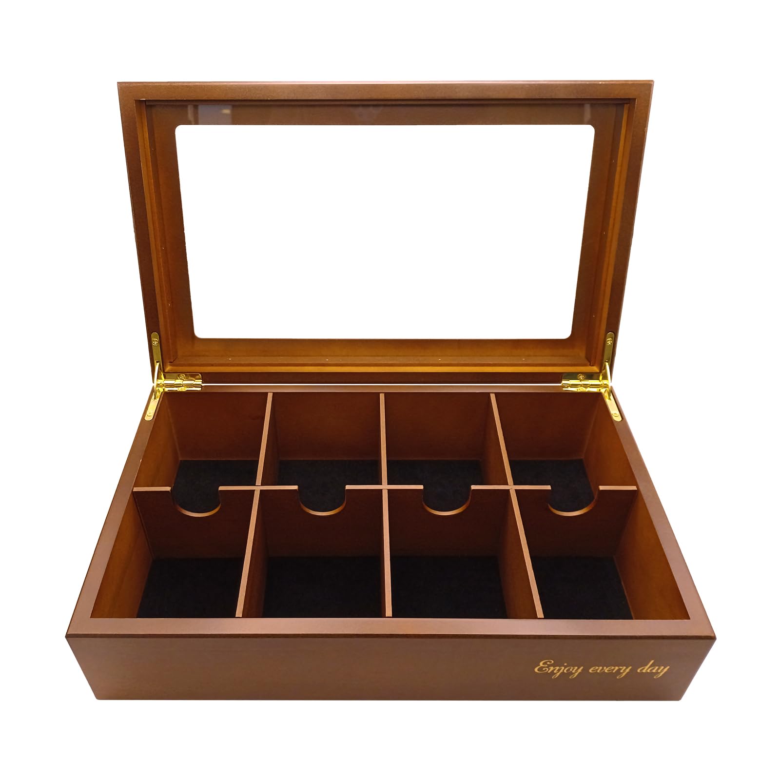 BJOYFUL&LOVED BJL Tea Bag Organizer, Wooden Tea Box with 8 Compartments, Large Capacity Holder for Storage, Decorative Vintage Handmade Container, Walnut Color, with Window Lid