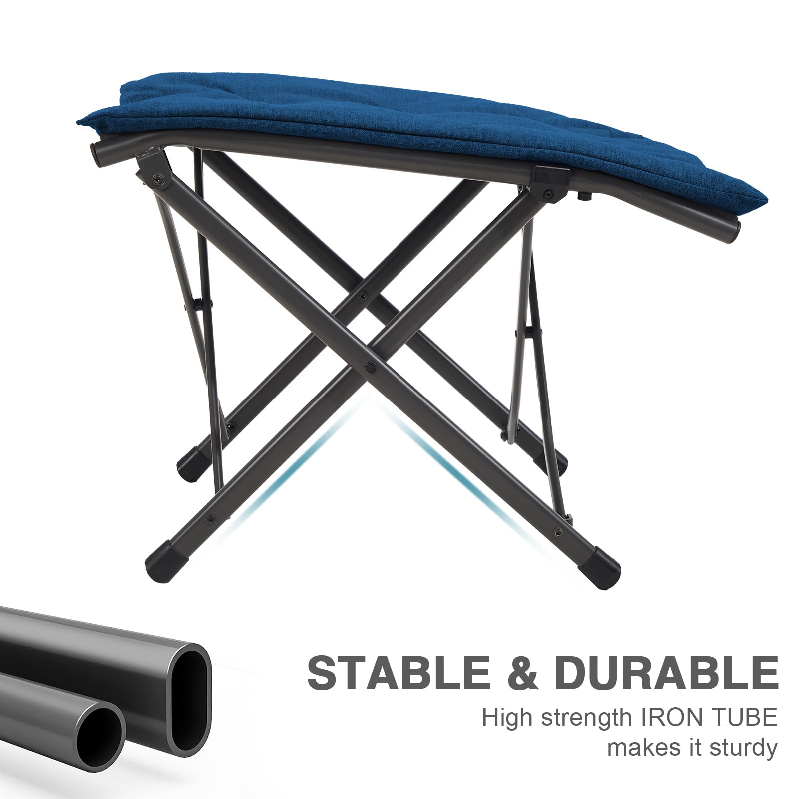 EVER ADVANCED Repose-pieds de camping pliable ergonomique，avec coussin | Repose-pieds pliable 47cm, support pour chaise de jardin et balcon, avec sac de transport, bleu