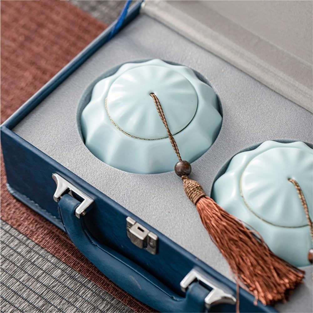 Set Da Tè Barattolo for la conservazione del tè sfuso Barattolo rotondo for la conservazione del tè Barattolo piccolo in ceramica sigillato Set da tè Set di scatole regalo con doppio barattolo Baratto