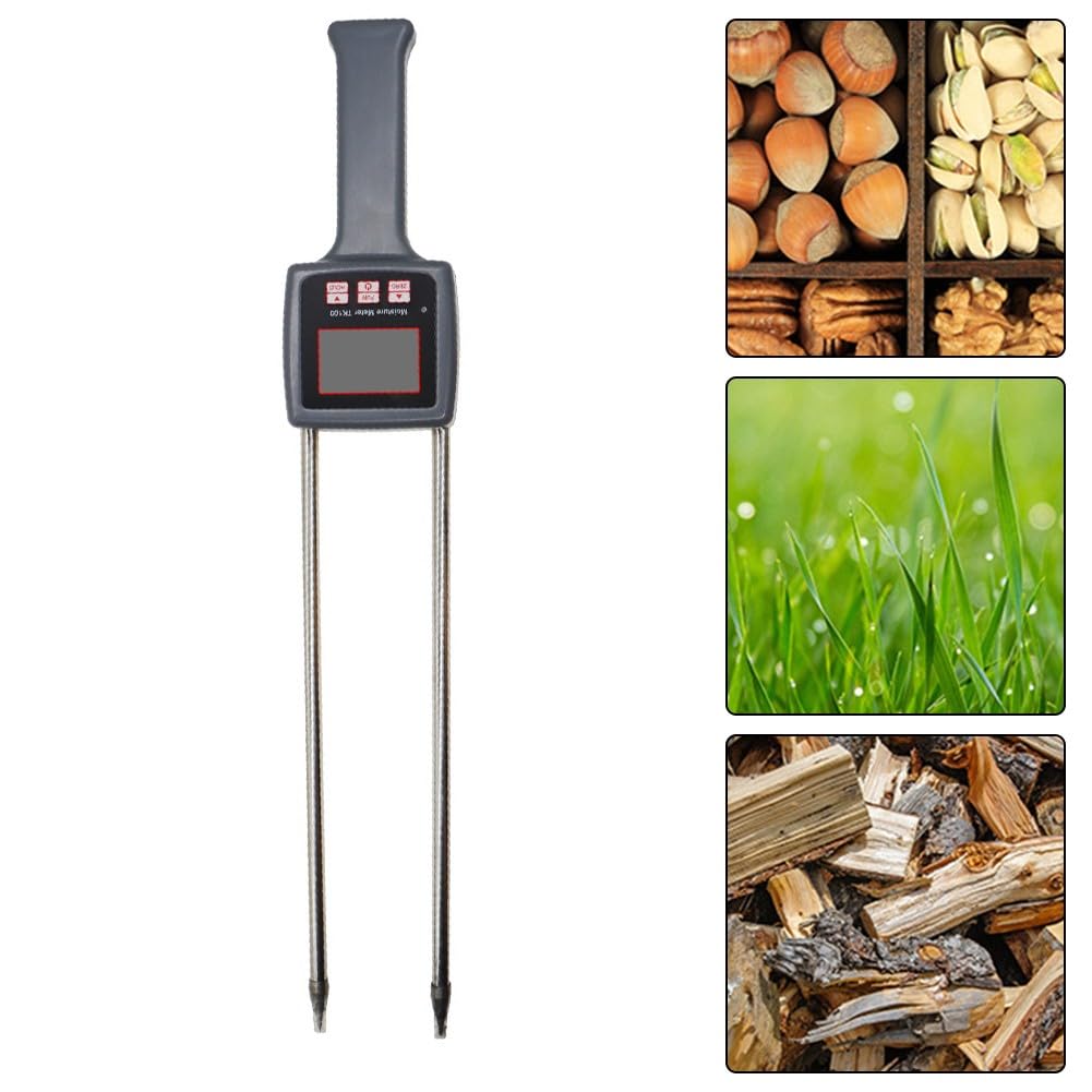 Digitales Feuchtigkeitsmessgerät für Heu und Getreide mit LCD-Display mit Hintergrundbeleuchtung, tragbarer Multifunktionstester mit 450-mm-Sonde, kompatibel mit Alfalfa-Obstgartengras und Schafgras