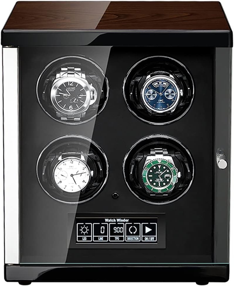 PAHION LCD Display Luxury Watch Winder Automatic Watch Storage Case with Remote Control and Push Button Lock to Unlock LED Lighting Suitable for All Automatic and Mechanical Watches