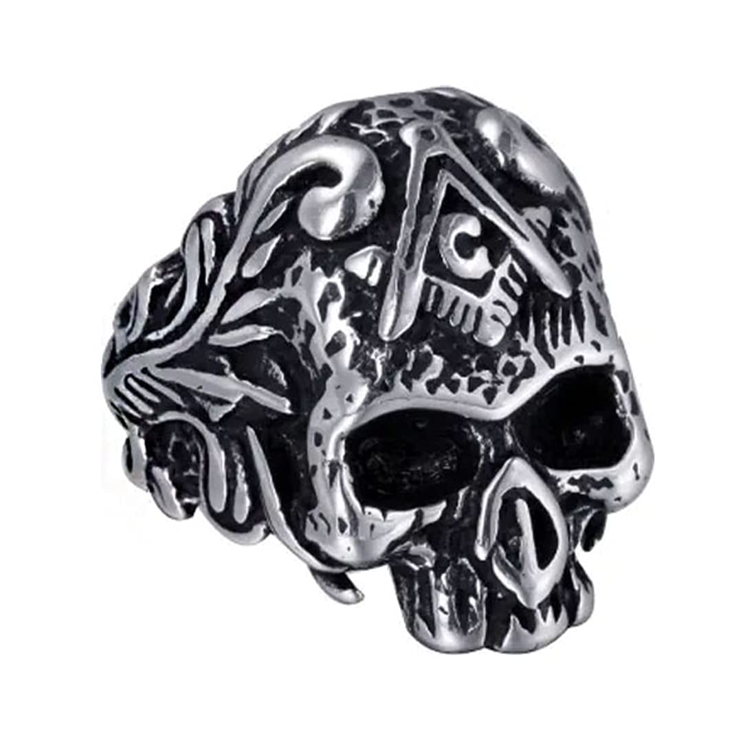 Rings for Men Stainless Steel Silver Black Skull Design Band Ring for Men and Boys.