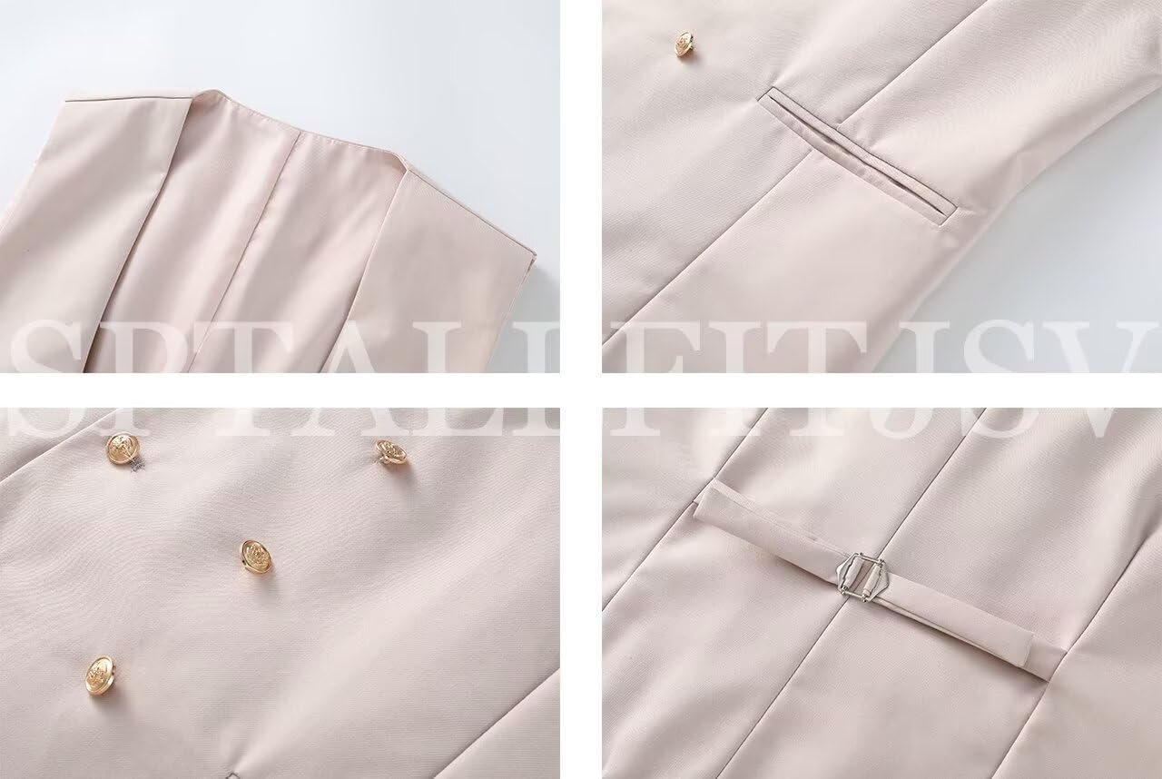 Men's 3 Piece Suits Slim Fit, Blazer Double Breasted Vest and Pants, Wedding Prom Business Suit with Gold Button - Image 5