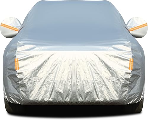 Miniatura 43 de Tecoom Funda para Automóvil Impermeable Todo Clima, Cubierta Completa Exterior Sin Cremallera y Bolsillos para Espejo, Resistente al Viento, Sol