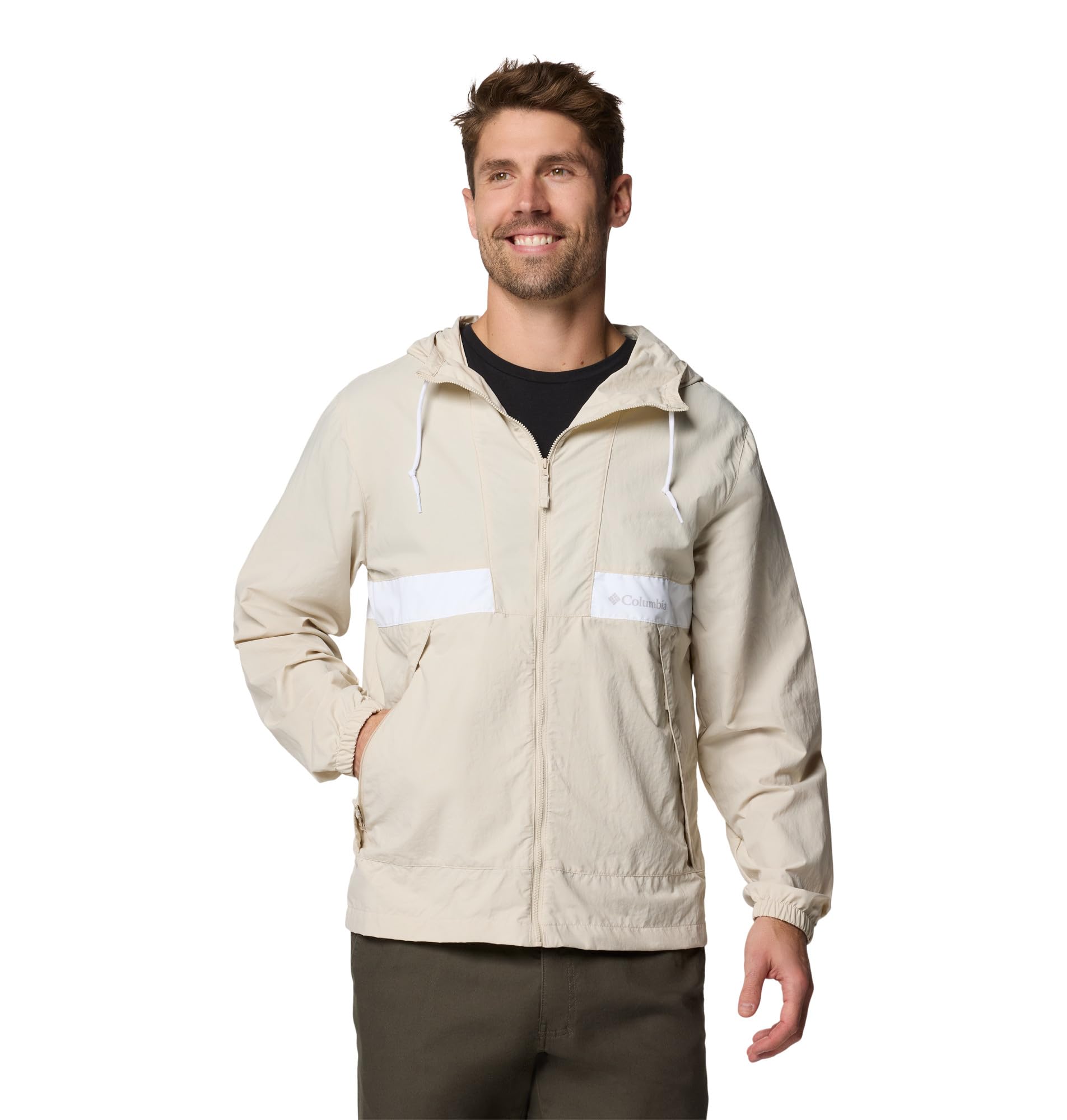 Columbia Men's Spire Valley Hooded Windbreaker, Dark Stone/White, Medium