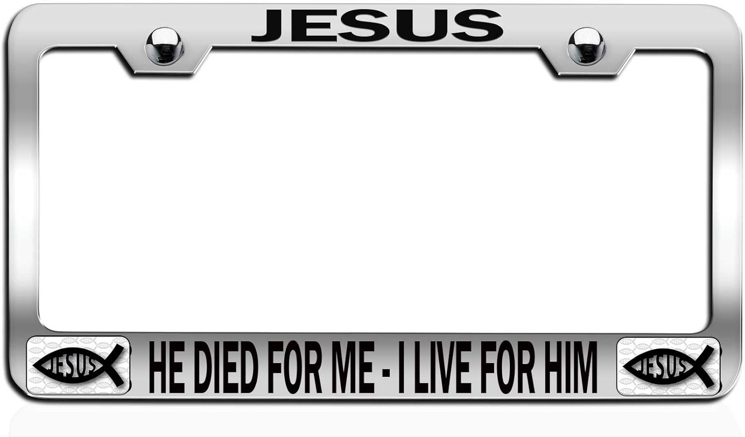 Makoroni - Jesus HE Died for ME I Live for HIM Religious Jesus Christian Chrome Metal License Plate Frame Tag Holder, #p27