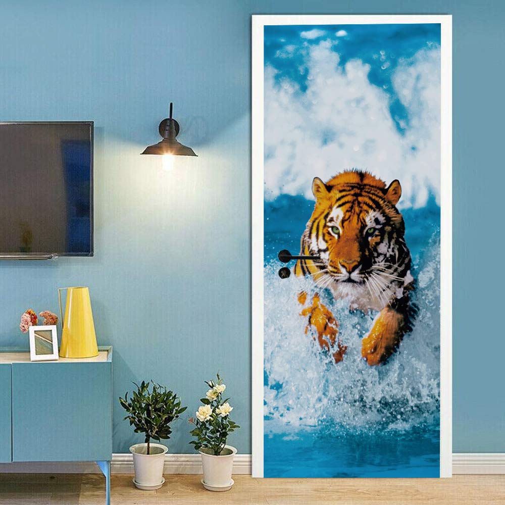 Sticker porte tigre 3d pour agrandir un couloir sombre et apporter de la perspective