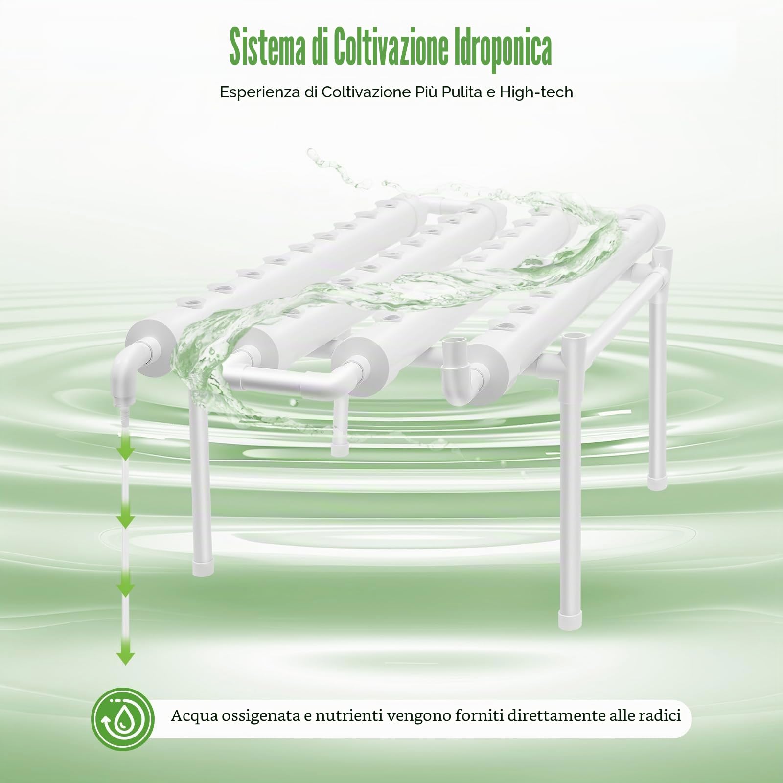 Sistema di coltivazione idroponico a 36 punti di impianto, PVC-U, sistema di irrigazione idroponico con pompa dell'acqua, kit per la crescita delle piante senza terra, per erbe, verdura, frutta