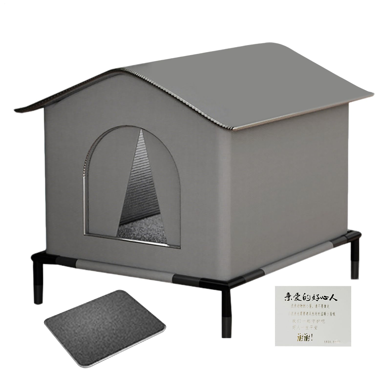 Casa Térmica para Gato, Casa para Gatos Exterior Impermeable, Cama Paras Gato Grande, con Suelo Elevado Y Alfombrilla, Par-a Mascotas Y, Cueva Pa-ra Patio Trasero, Patio, Porche