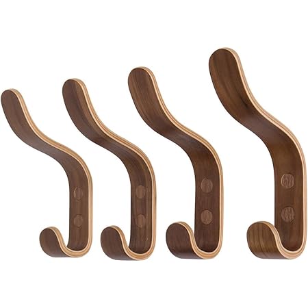 Amazon Co Jp Miidoo ウォール ハンガー S型 壁掛けフック 銘木 北欧風 洋服 コード掛け 帽子 玄関 寝室 黒クルミベニヤ 15cm 4本 ホーム キッチン