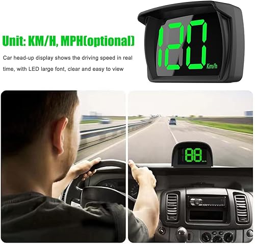Miniatura 3 de Shkalacar Pantalla frontal HUD para automóvil, velocímetro digital GPS KMH MPH con pantalla LED de fuente grande + adaptador de carga de automóvil