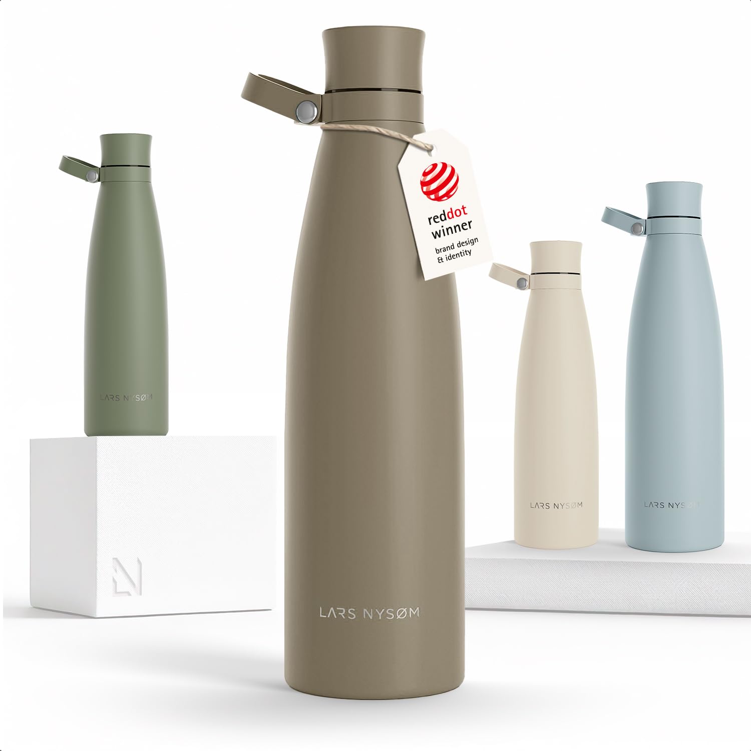 LARS NYSØM Stainless Steel Insulated Water Bottle 750ml, 1L | Insulated Thermo Flask for Hot and Cold Beverages | Leakproof Drinking Bottle (Taupe Brown, 1000ml)